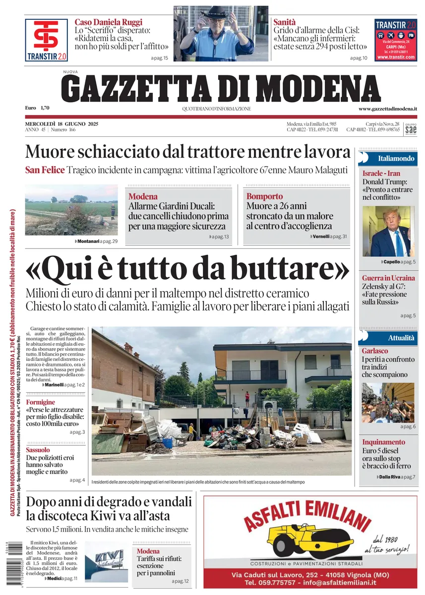 Prima-pagina-gazzetta di modena-oggi-edizione-del-2025-06-18
